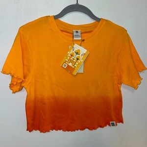 🌅NWT🏵️Lucy & Yak Sunset yellow orange ombré lettuce hem baby tee size Large